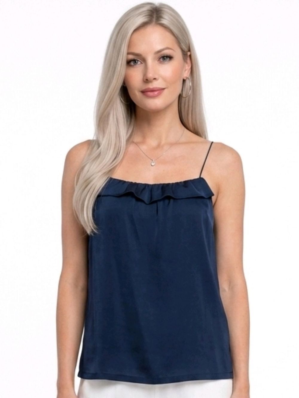 J. Crew Navy Blue Ruffle Trim Spaghetti StrapTop Size 4